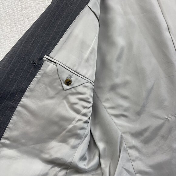 Samuelsohn Men's Sports Coat 42R Grey Wool Super 100s w/ CHalk Line Canada Made - Picture 11 of 16